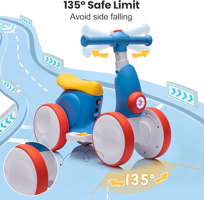 Electric Baby Balance Bike with Bubble Machine for 1 Year Old Boys Girls 4 in 1 Toddler Balance Bike 12-48 Month Kids Bubble Bike Ride Toys First Birthday Gift with Powered Motor,Music,LED Lights