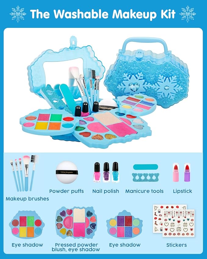 Kids Makeup Kit for Girl Toys - Real Washable Cosmetic Set for Girls 5-8, Frozen Toys Toddler Makeup Kit, Princess Dress up Christmas & Birthday Gifts for 3-8 Year Old Girls