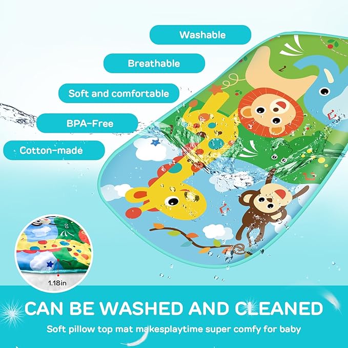 TOY Life Baby Play Mat for Babies 0-6 Months - Tummy Time Mat Activity Center, Kick and Play Piano Playmat Gym for Newborn Babies 0 to 3 6 9 12 Months