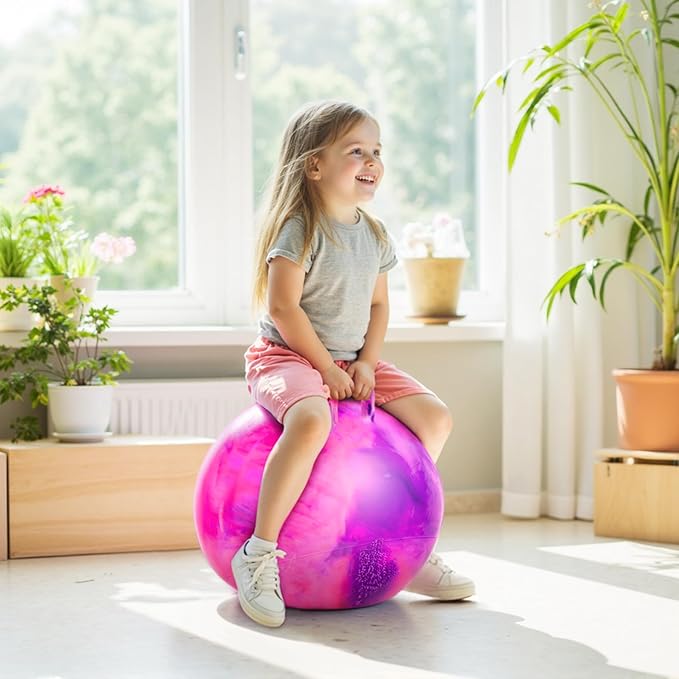 EVERICH TOY Hopper Ball for Kids 7-12, 20In Ride On Bouncy Balls with Handle, Purple Pink Clouds Inflatable Christmas Hopping Toys Gifts for Girls Boys, Indoor Outdoor Active Play Toys