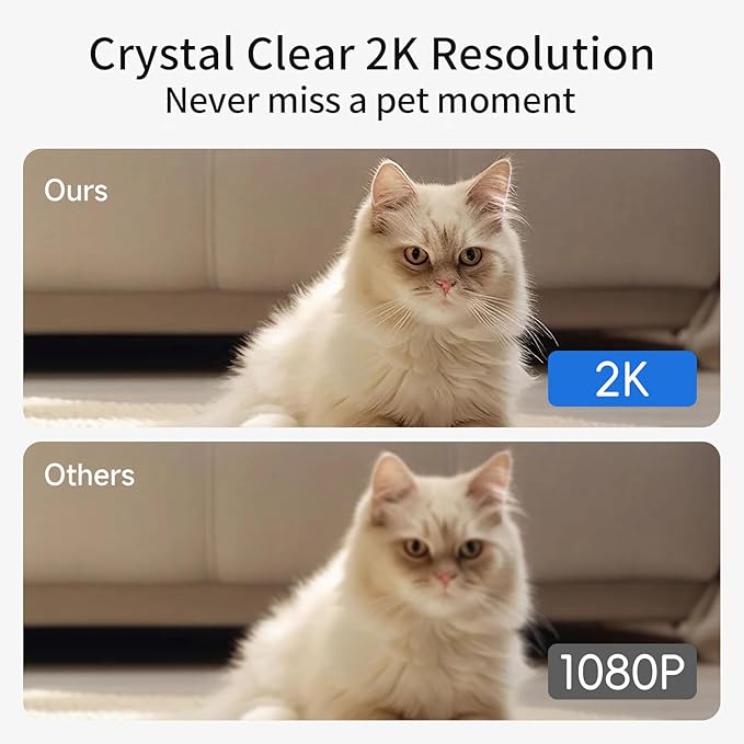 Pet Camera, 2K HD Indoor Dog and Cat Camera with Auto-Tracking & Laser Toy, Home Security Camera with Motion Detection, 2-Way Audio, Night Vision, No Subscription Required（64GB SD Card）