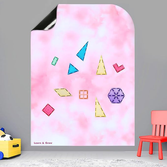 Learn & Grow Magnetic Wall Decal – Magnetic Wall Arch for Kids Playroom Decor - Peel, Stick & Doodle Sticker Board Sheet - Multifunctional Magnet Tiles Learning Panels for Creative Play, Pink