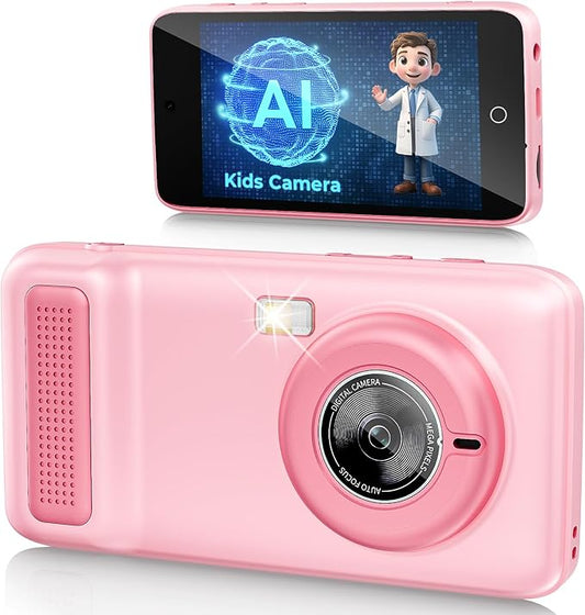 Ai Kids Camera for Age 3-10, Digital Camera Christmas Birthday Gifts, Toddler Learning Play Toy Camera with 4 inch IPS HD Eye-Friendly Screen, AI Smart Learning, Music Player (Pink)