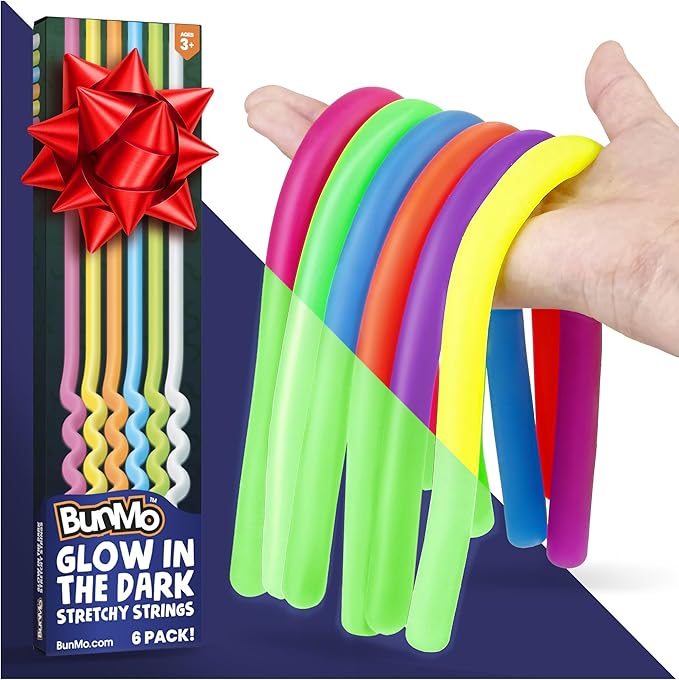 BUNMO Stocking Stuffers for Kids - Stretchy Sensory Strings - Sensory Toys for Kids - Stocking Stuffers for Boys and Girls - Hours of Fun - Glow in The Dark - 6 Pack