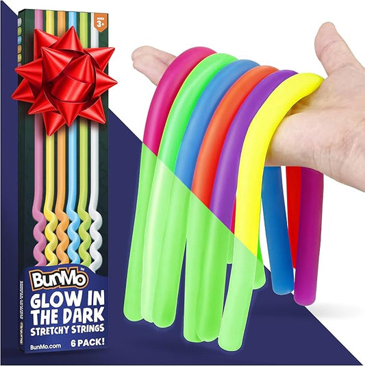 BUNMO Stocking Stuffers for Kids - Stretchy Sensory Strings - Sensory Toys for Kids - Stocking Stuffers for Boys and Girls - Hours of Fun - Glow in The Dark - 6 Pack