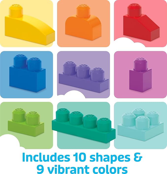 MEGA BLOKS First Builders Toddler Blocks Toys Set, Big Building Bag with 80 Pieces and Storage, Blue, Ages 1+ Years