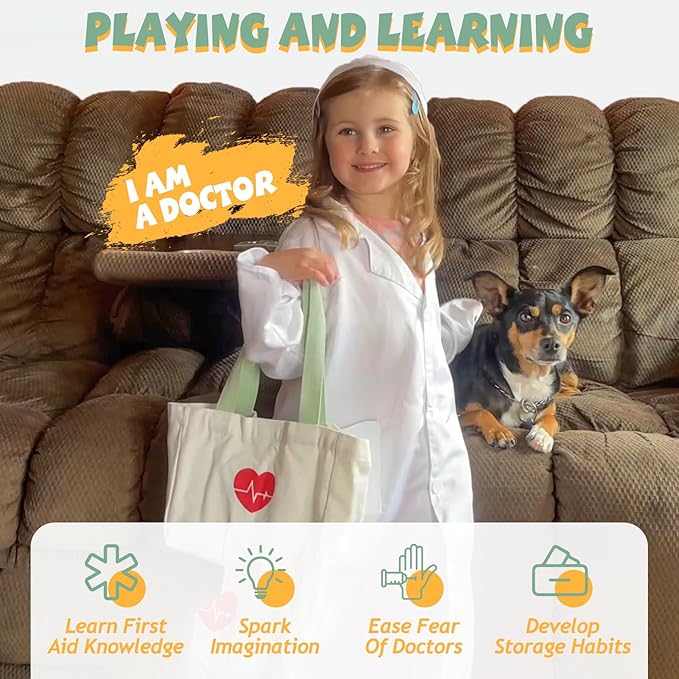 Liberry Doctor Kit for Toddlers 3-5 Years Old, 18-Piece Doctor Bag Pretend Play Toys, Durable Medical Kit with Toy Stethoscope, Green Christmas Birthday Gift for Kids