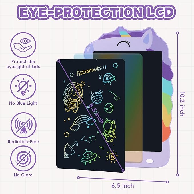 Unicorn Toys LCD Writing Tablet for Girls Kids,Colorful Toddler Drawing Tablet for Educational Baby Girl, Doodle Board Pad Toy for 3 4 5 6-12 Years Old Kid Birthday Party School, 8.5 Inch Purple