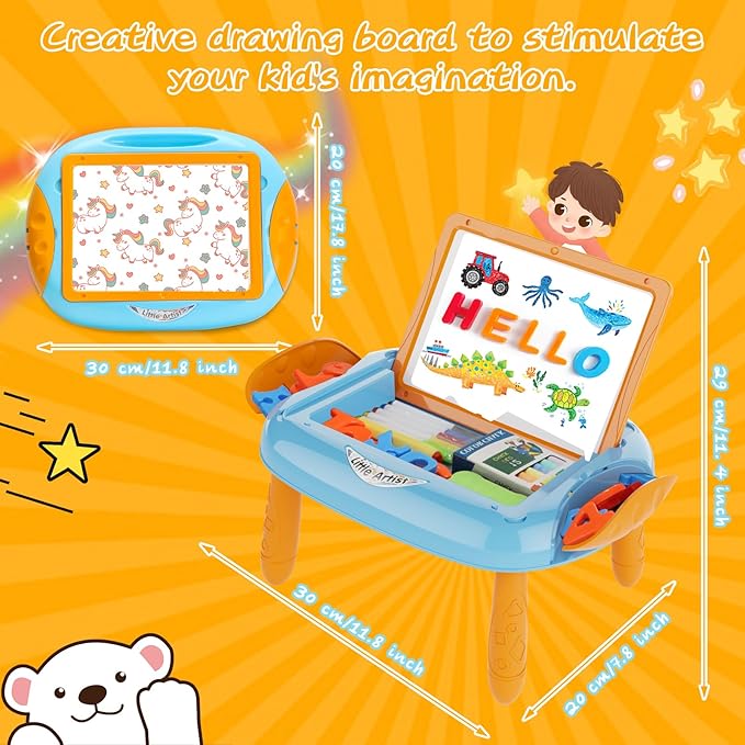 Toy for 1-2 Year Old Boys,Toddlers Toys with Magnetic Letters and Numbers, Art Easel for Kids 1 2 Year Old, Boy Birthday Christmas Gifts (Blue,Orange)