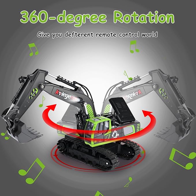 kolegend Remote Control Excavator Toy 16 Inch, 11 Channel RC Construction Vehicles Hydraulic Haulers Digger Toys Gift for 6 7 8 9 10 Years Old Kids Boys