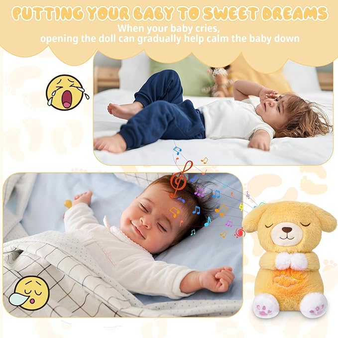 Breathing Stuffed Animal, Stuffed Dog Toy, Soothing Sound Machine with Music Lights & Breathing Motion for Kids Boys Girls