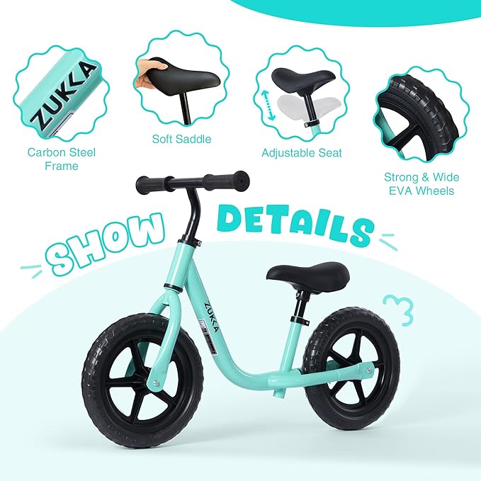 MEGHNA Toddler Balance Bike Kids Toy Aged 2-5 Years Old with Safety Footrest Adjustable Height Seat and Handlebar Strider Bike 8 inch Wheel for Over 18 Months Baby Toddler Kids, Easy to Assembly