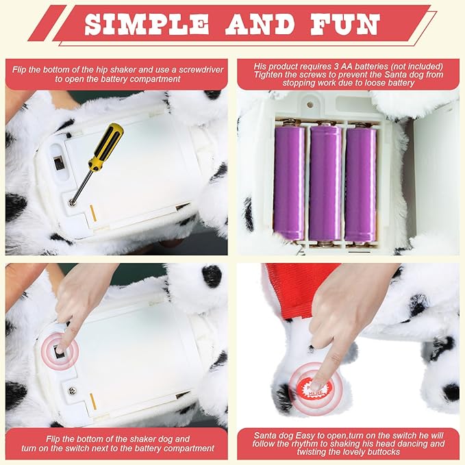 Twerking Dog Toy, Singing and Dancing Plush Puppy, Animated Christmas Plush Toy, Funny Interactive Santa Dog Figure, White Elephant Gift for Adults and Kids, Holiday Decor