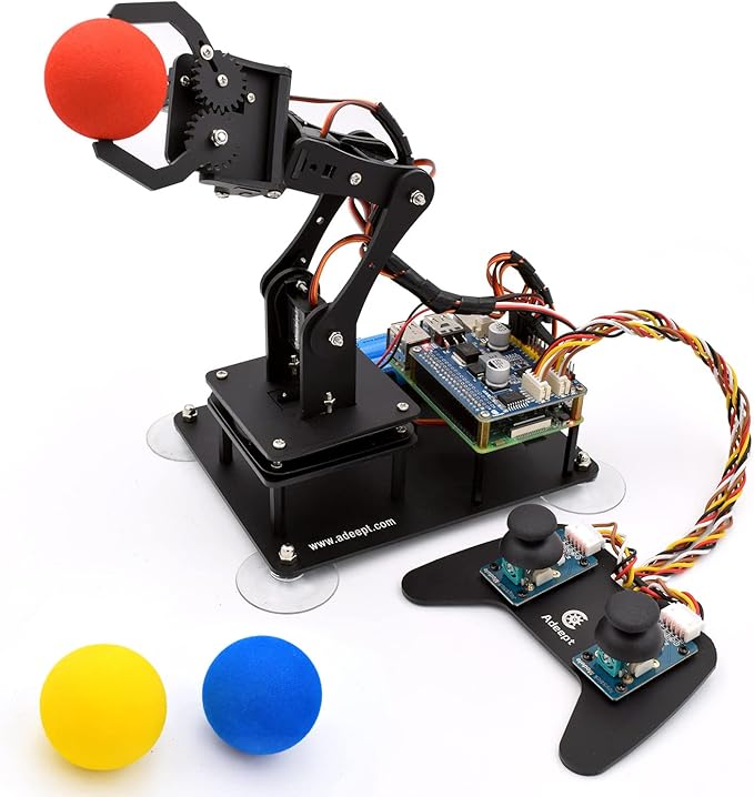 Adeept 5-DOF Robotic Arm Kit Compatible with Raspberry Pi 4 B 3 B+ B A+, Programmable DIY Coding STEM Educational 5 Axis Robot Arm with Python Code and Tutorials(PDF) - Black