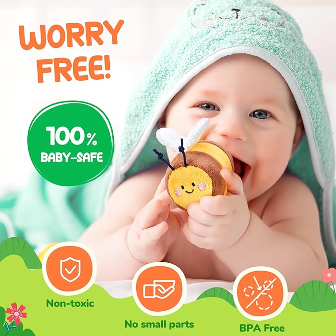 JoyCat 6 Month Old Baby Toys, Flower Beehive with 5 Stuffed Sensory Bees, Crinkle, Rattle, Mirror, Montessori Toys for 6-10 Months Old Babies, Infant Toys Baby Shower Birthday Christmas Gift