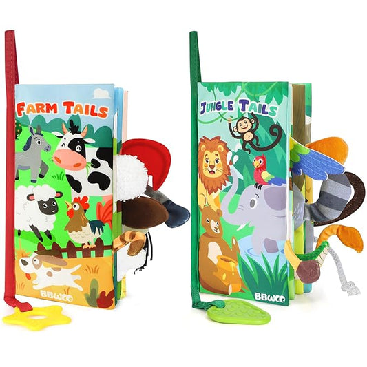 Soft Baby Book - Baby Toy - Newborn Boys Girls Shower Gift - Tummy Time Toy for Infant 0-6 6-12 Months - Touch and Feel Sensory Crinkle Book with Teether for Toddler