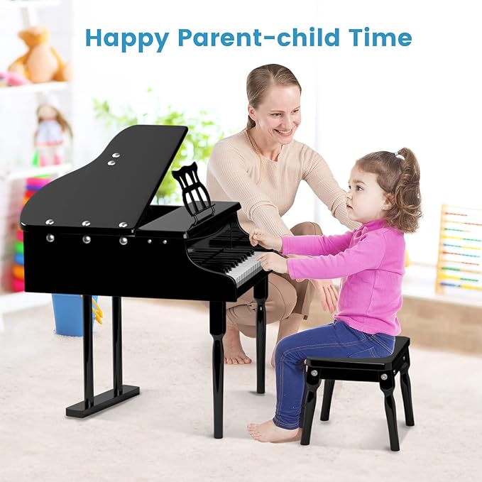 30-Key Kids Piano Keyboard, Mini Grand Piano for 3 Years+, Toddler Musical Instrument with Stool & Removable Music Stand, Wooden Baby Music Toys Gifts for Beginners, Girls & Boys