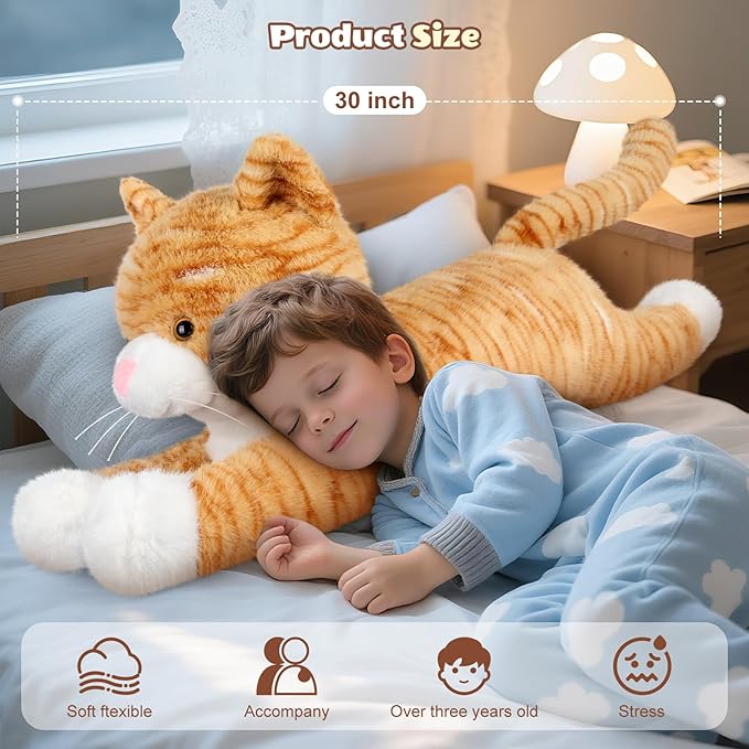 Giant Cat Plush 30", Jumbo Soft Orange Cat Stuffed Animal, Giant Plush Toys Hugging Pillow for Stress Relief & Sleep Aid, Huge Cuddly Cats Plushies Gift for Kids Adults