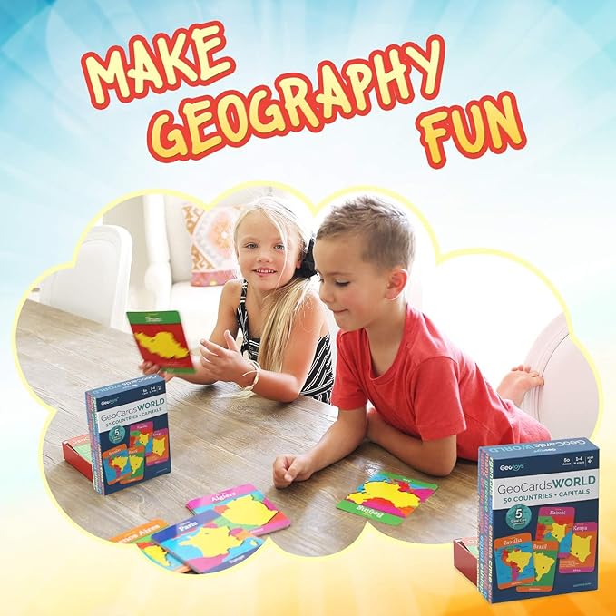 Geotoys GeoCards, Bundle of World & USA Flash Cards Geography Game, Kid Card Games for Families, Home, School & Travel - Fun Kid Games Ages 4 and Up