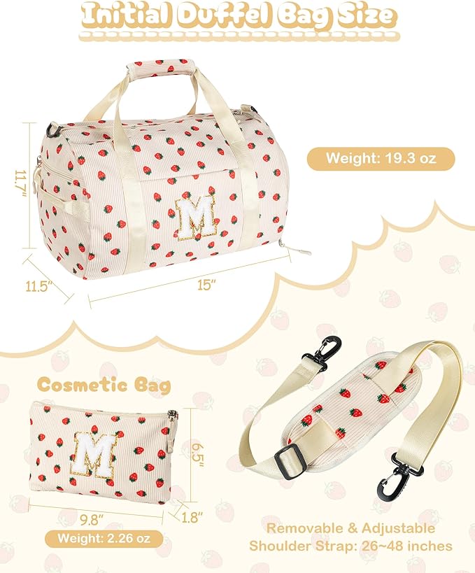 Girl's Fashion Trendy Stuff, Girls Gym Bag, Kids Personalized Weekend Duffel Bags with Shoe Compartment, Initial Travel Tote with Makeup Bag, Gift for Ballet Dance Girl (Letter V)