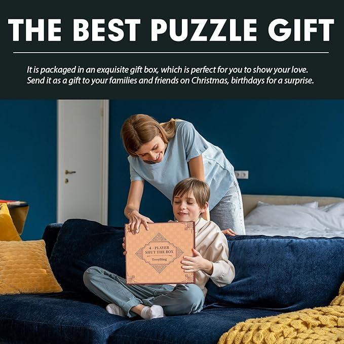 Upgraded 1-4 Players Shut The Box Dice Game, Wooden Board Table Family Game for Kids and Adults with 12 Dice, Classic Tabletop Math Game for Pub Classroom Party, Gift for Christmas Birthday