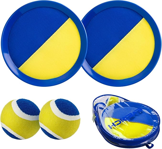 EVERICH TOY Upgraded Toss and Catch Ball Game Set - Indoor and Outdoor Games for Kids 3-12, Beach Sand Pool Water Toy Includes 2 Paddles 2 Sticky Balls, Great Birthday Gifts for Boys Girls