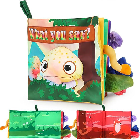 Soft Baby Books Animal Tails Baby Toy Touch and Feel Crinkle Cloth Book Infant Toy with Non-Toxic Fabrics, for Newborn Boys and Girls 0-6-12 Months