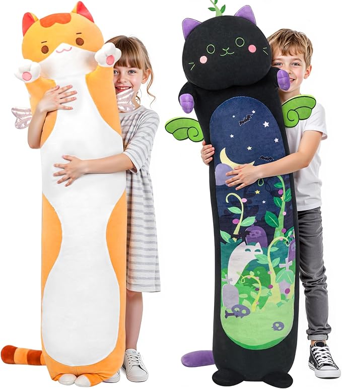 Mewaii Long Cat Plush 5 Sizes, 120% Extra Filling Giant Plushness Kids Body Pillow, Kawaii Cute Brown Cat Stuffed Animals Plushies, Big Long Body Pillow Cat Plush Gift for Girls 53”