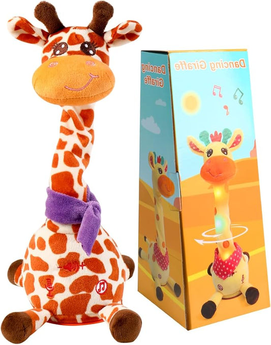 JISONCASE Christmas Talking Dancing Giraffe Baby Toy, Adjustable Volume Tummy Time Toy Repeating What You Say, Singing Mimicking Recording Sensory Education Gifts for Toddlers Boy Girls(Spotted)