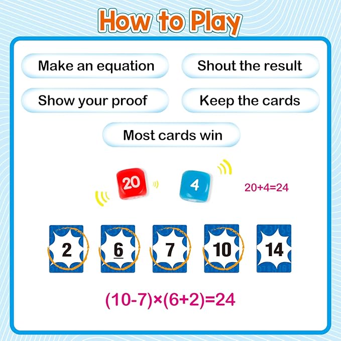 Aizweb Math Games for Kids - Addition, Subtraction, Multiplication, Division Flash Cards - Educational Learning Counting for Homeschool, Classroom, Travel - Indoor Outdoor Dice Family Game