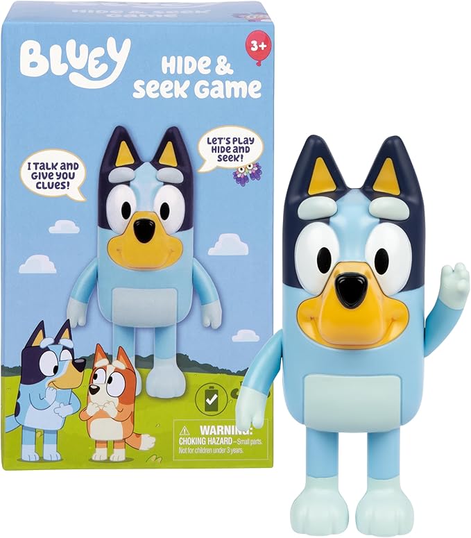 Bluey Game Hide and Seek Figure, Articulated, Musical Kids Figurines with Dance Mode, Interactive Play Toddler Figurine Toys for Ages 3+