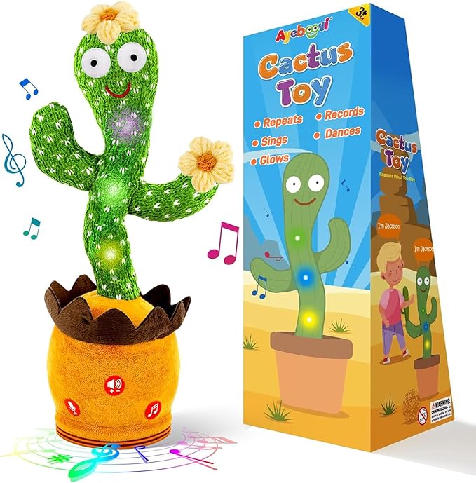 Ayeboovi Dancing Talking Cactus Toys for Baby Toddler, Interactive Talking Cactus Baby Toys Repeating Record What You Say, Volume Adjustable Singing Mimicking Toy with 120 Songs for Boys Girls Gifts
