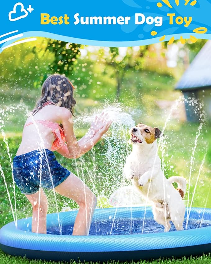 Peteast Splash Pad for Dogs & Kids - Anti-Slip Dog Pool for Large Dogs, 0.58 mm Thickened Durable Outdoor Water Play Mat, Summer Sprinkler Toy for Backyard (67in, Blue)