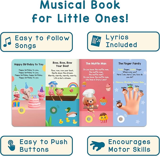 LEARNING BUGS Nursery Rhymes – Sing Along with 28 Favorite Nursery Rhymes, Musical Books for Toddlers, 28-Button Music Book, Musical Toys for Toddlers 1-3