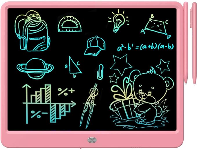 FLUESTON LCD Writing Tablet, Doodle Board Toys Gifts for 3-8 Year Old Girls Boys, 15 Inch Colorful Electronic Board Drawing Pad for Kids, Christmas Gifts for Toddler Educational Learning Travel, Pink