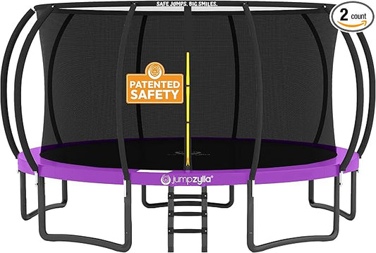 JUMPZYLLA Trampoline Outdoor 8FT 10FT 12FT 14FT 15FT 16FT with Enclosure and Ladder, ASTM Approved Recreational Trampoline for Kids and Adults, Anti-Rust Coated Frame
