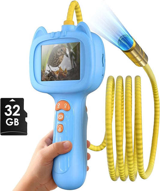 Borescope Snake Camera with Light for Kids，STEM Endoscope Educational Toy Kit，Outdoor Camping Nature Science Exploration Hoilday Birthday Gift for Boys & Girls Ages 3+ Years Old (Blue)