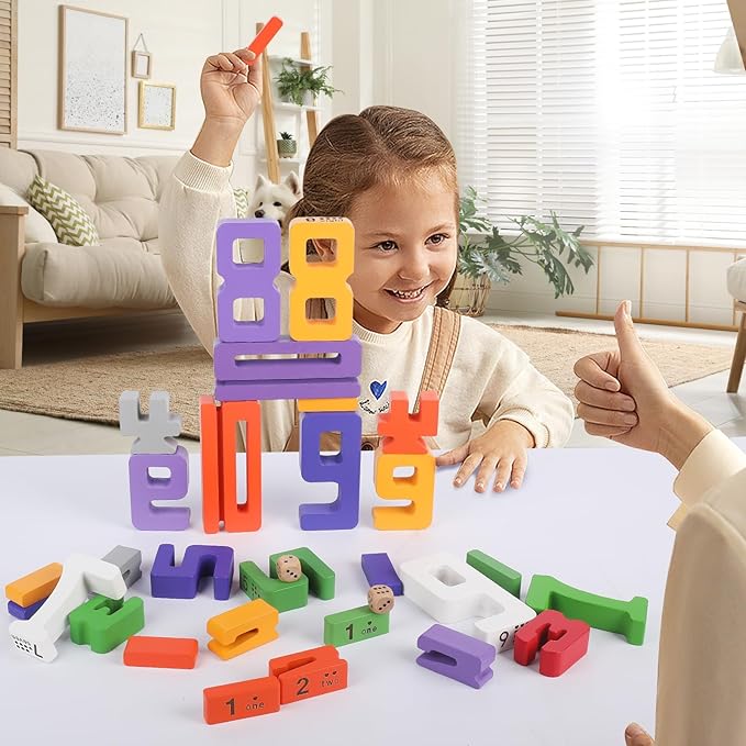 Wooden Number Building Blocks, Large Digit Blocks 1-10, 30 Pcs Math Blocks Number Toys for Kids, Educational Blocks for Toddlers, Toys to Learn Numbers for 3 Year Olds +