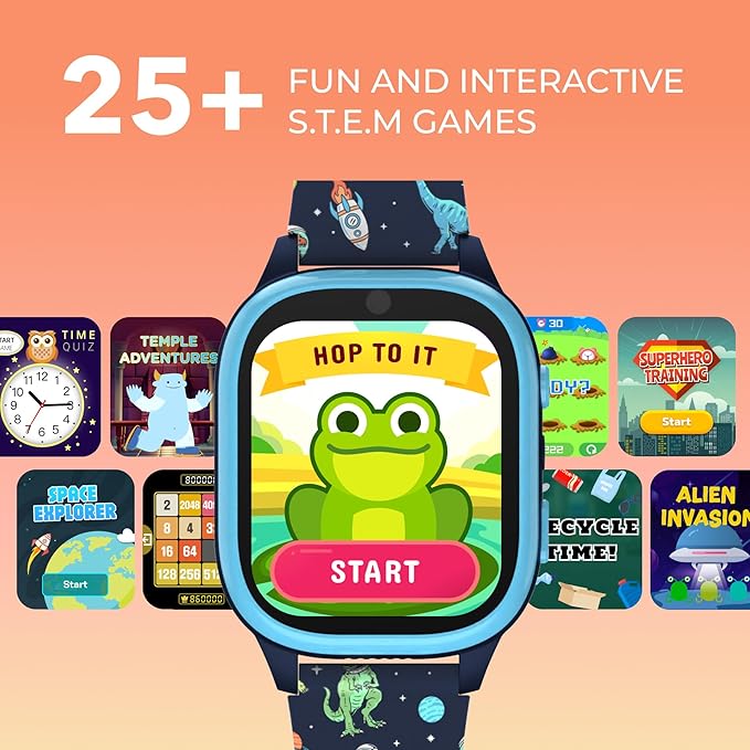 PlayZoom 4 Kids Smartwatch, Educational Tech Toy – 25+ Games, Selfie Camera, Audiobooks, Step Tracker, Water‑Resistant, Parental Controls, Long Battery, Ages 4‑12 (Navy Dinosaurs)