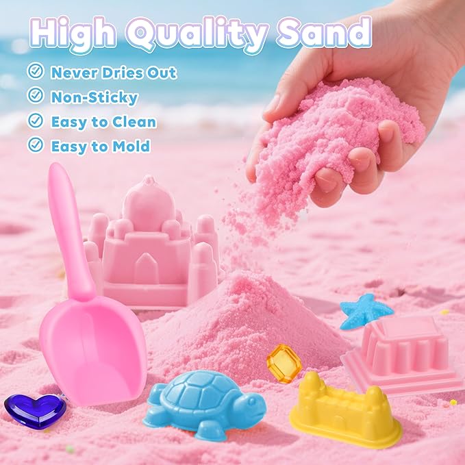 Ocean Sensory Bin, Play Set with 2 Color Moldable Sensory Sand, Magic Sand Art Kit with Sandbox, Sensory Beach Toys for Toddlers Kids, Christmas Birthday Gift for Boys Girls Age 3 4 5 6 7 8