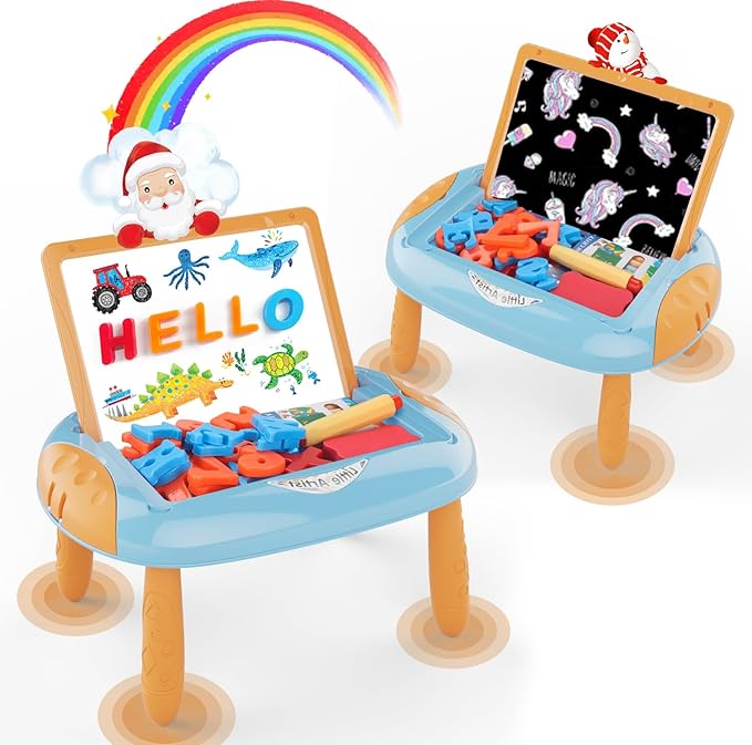 Toy for 1-2 Year Old Boys,Toddlers Toys with Magnetic Letters and Numbers, Art Easel for Kids 1 2 Year Old, Boy Birthday Christmas Gifts (Blue,Orange)
