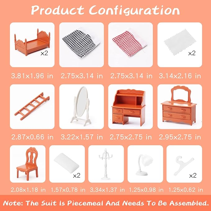 Dollhouse Furniture Set for Kids Toys Miniature Doll House Accessories Pretend Play Toys for Boys Girls & Toddlers Age 3+ with The Bedroom