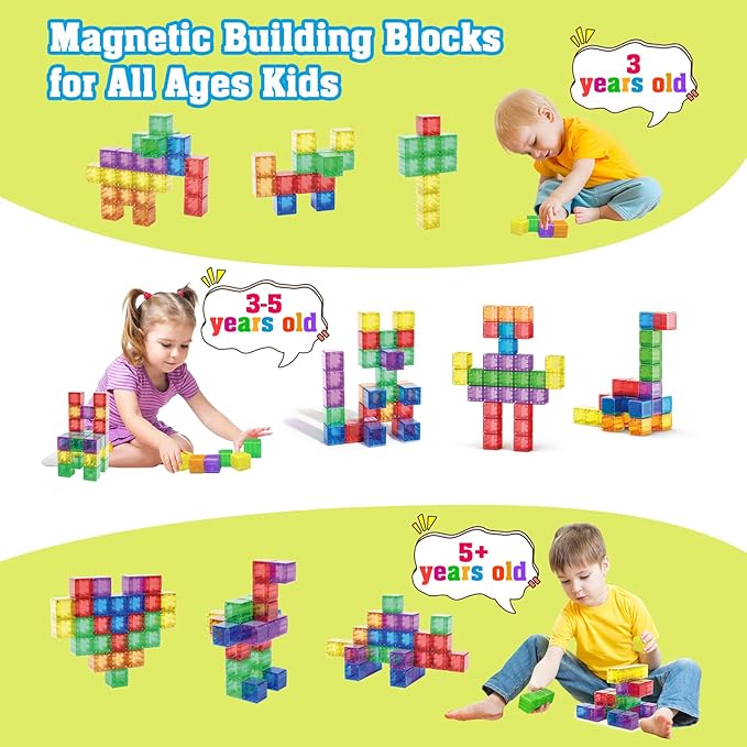 1.4 inch Large Magnetic Blocks for Kids, 30pcs Magnet Building Blocks, Preschool STEM Sensory Montessori Stacking Cubes Educational Building Toys for 3 4 5 6 7 8 Year Old Boys Girls