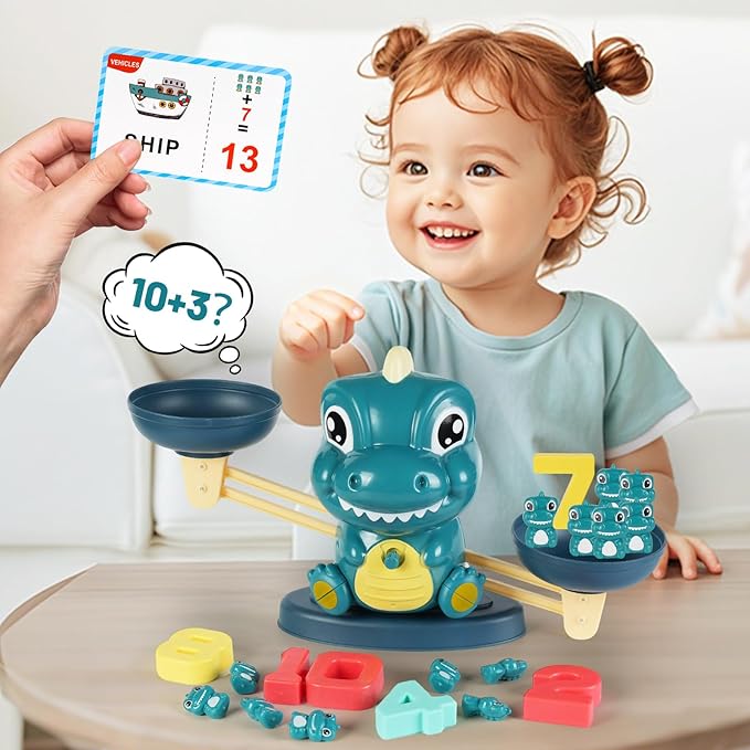 Dinosaur Balance Toy for Kids – Montessori Math Game and Counting Tool for Preschool Learning, Educational Activity Set for 3 Year Old and Up, Cool Classroom Must-Have