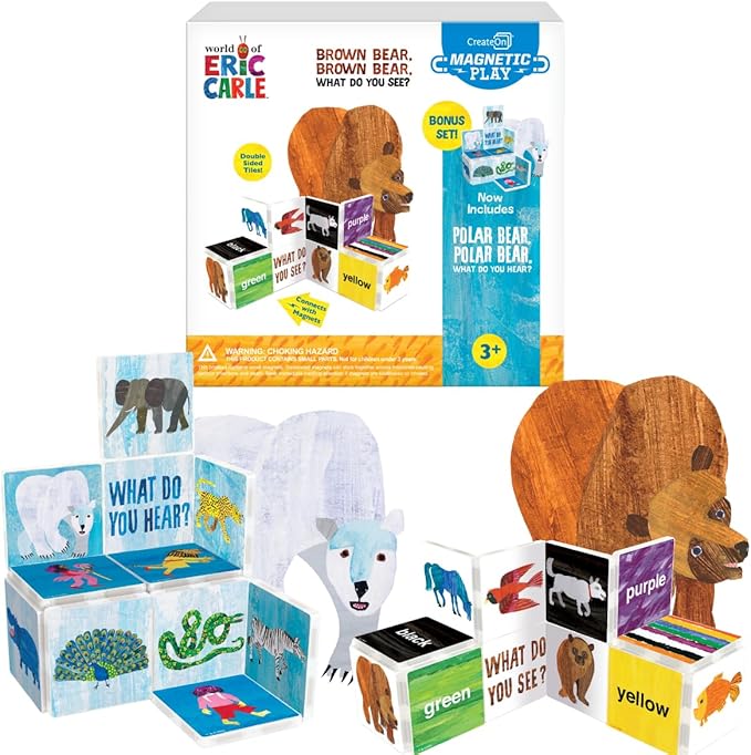 CreateOn Eric Carle Brown Bear with Polar Bear Bonus Set Magnetic Tiles, Building Set for Kids, Magnetic Building Toys for Kids, STEM Toys for Boys and Girls Ages 3+, 24 Piece