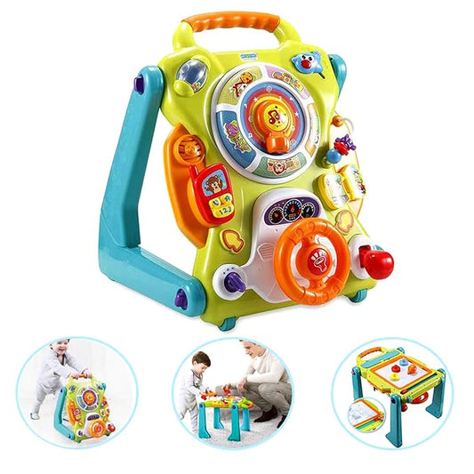 NuoPeng 3-in-1 sit-to-Stand Baby Walker, an All in 1 Learning Walker, Entertainment Table, Drawing Board for Infant Development (Yellow/Green)