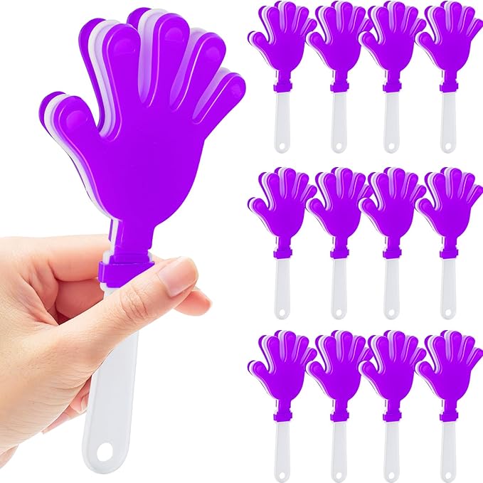 12Pcs Hand Clappers Noisemakers 7.5 Inch Clappers Noisemakers Plastic Hand Clappers for Birthdays Game Football Sporting Events Cheers Supplies Dance Basketball Football Noisemakers(Purple and White)