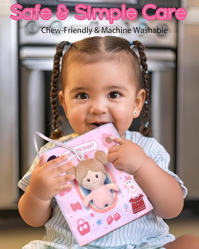 LeyaDoll Interactive Sensory Soft Cloth Book, Educational Crinkle Quiet Activity Busy Book for Babies,Toddler Travel Toy Gift for 1-3 Year Old Boys and Girls (Dress Me Right)