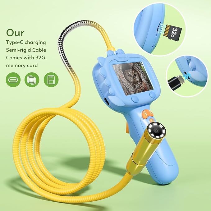 Kids Borescope Toys Camera with Light for 4-10 Years Old Boys Girls Birthday Gift 32GB Type-C Rechargeable STEM Science Educational Toy Snake Scope Camera for Outdoor Camping Nature Exploration