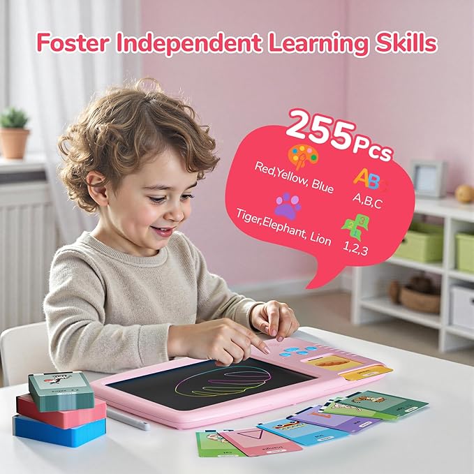 Talking Flash Cards for Toddlers: 2-in-1 LCD Writing Tablet Kids - Montessori Language Learning with 510 Words - Autism & Speech Therapy Toys for Children Gifts, Pink